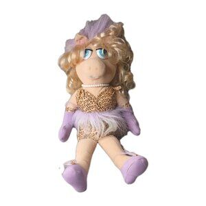 Jim Henson Miss Piggy in Leopard Dress and Purple Gloves and Hat Plush Doll 14"